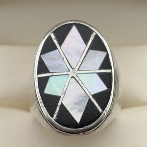 Sterling 925 & Mother of Pearl Inlay Star Handmade Rare Vintage Ring sz. 10.5